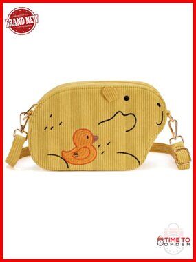 Embroidered Animal Crossbody Bag Corduroy Shoulder Purse Travel Sling